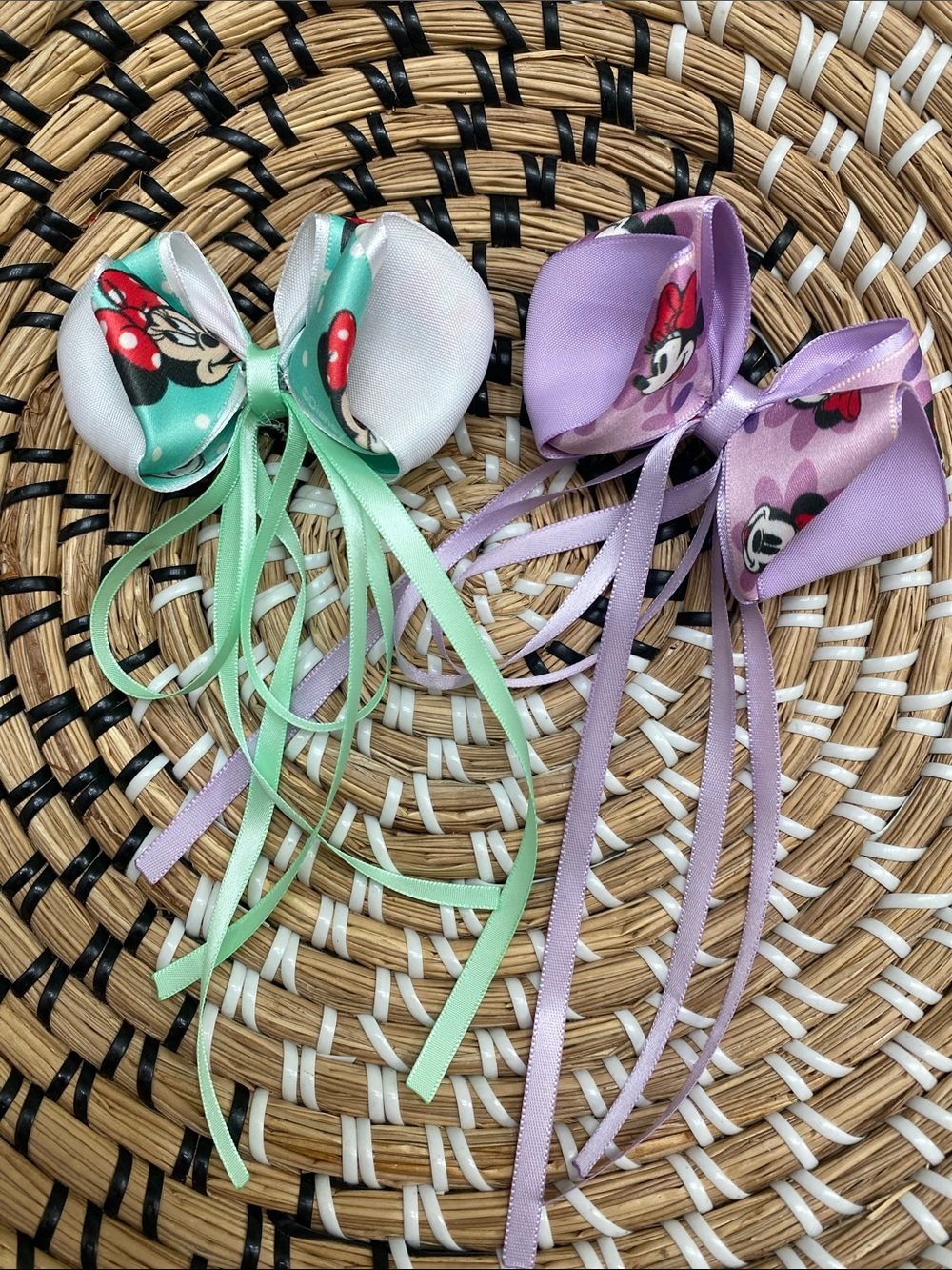 Minnie Mouse Double Ribbon Hair Bows in Mint Green and Lavender